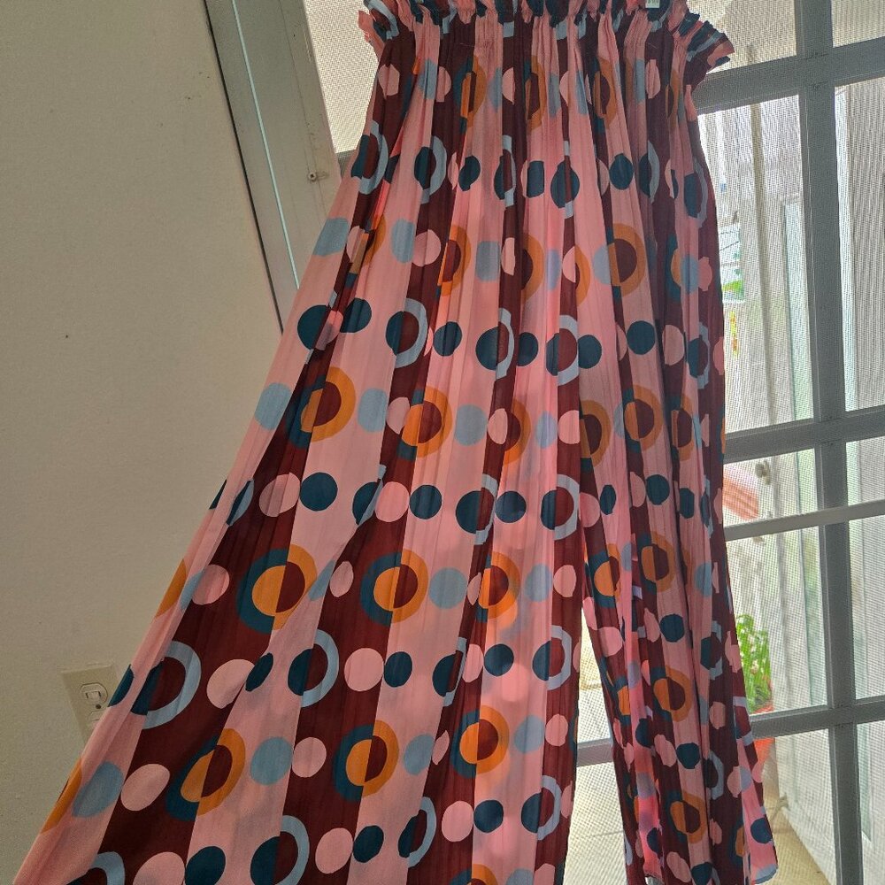 THE MOON Colorful Pleated Wide-Leg Pants – Boho & Lightweight (Size L/XL)